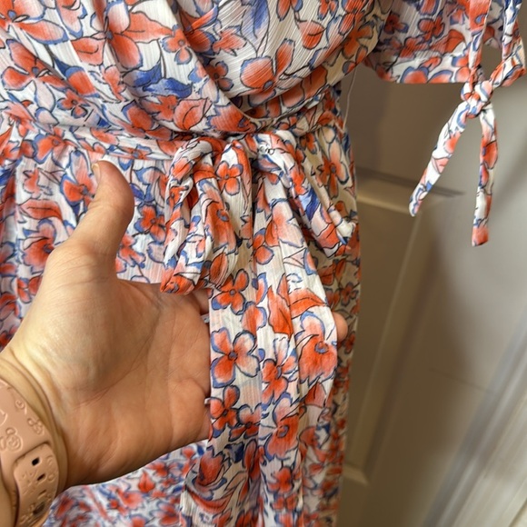 Tommy Hilfiger Sz 8 Coral Blue Floral Chiffon Flowy Lightweight Faux Wrap Dress - Picture 6 of 16